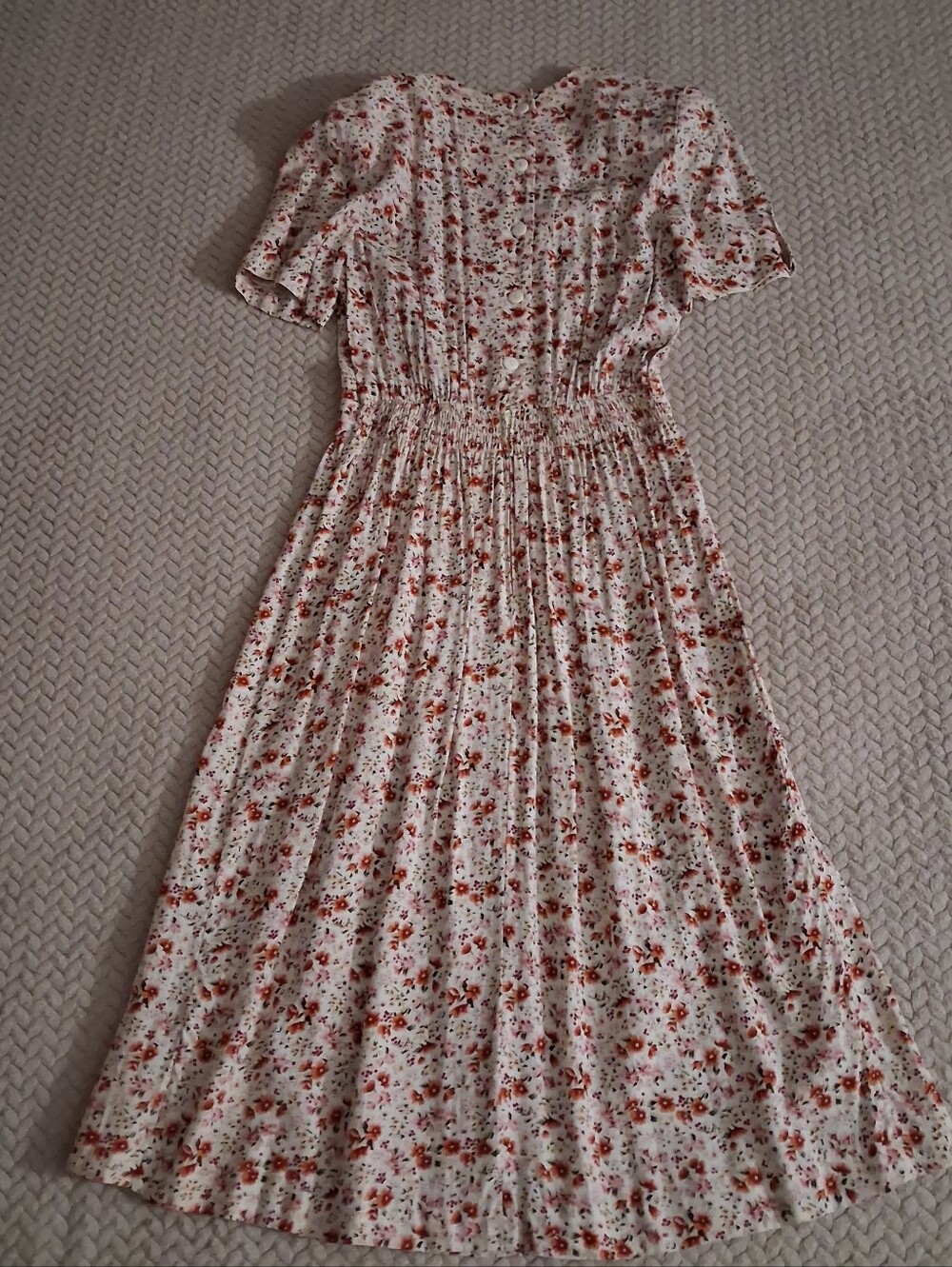 karin stevens Cream Midi Dress with Red Floral Print